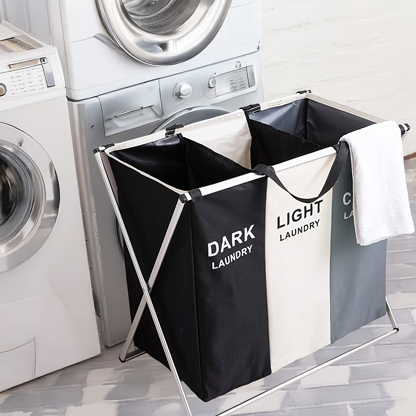 One piece of a 35-liter foldable laundry hamper with an aluminum frame. This portable, waterproof dirty clothes storage laundry basket is perfect for use in the bathroom, bedroom, and home. It measures 60.96cm × 35.56cm × 58.42cm.