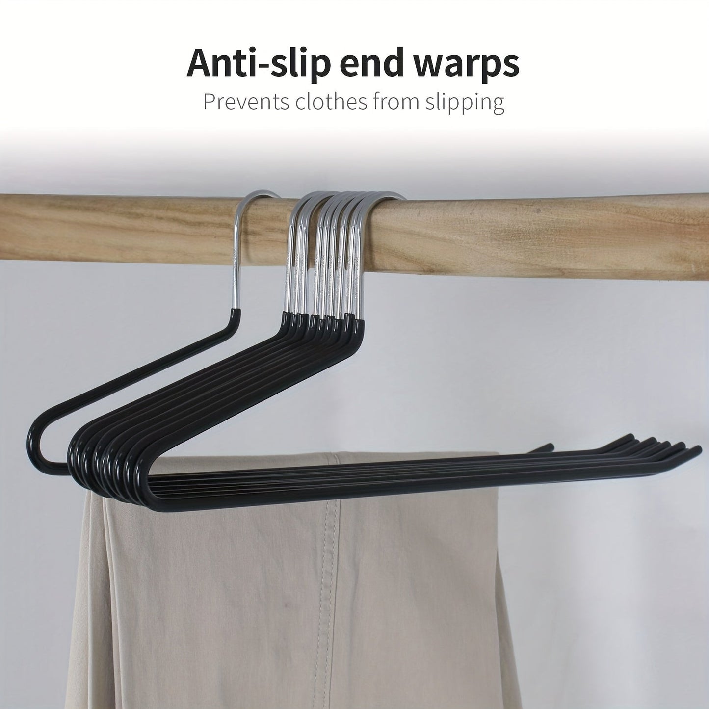 Set of 10 stainless steel hangers with standard design - Save space and prevent slipping with this non-slip pants rack. Organize your closet with these durable hangers designed for trousers, skirts, and dresses. Features a no trace integrated clamping