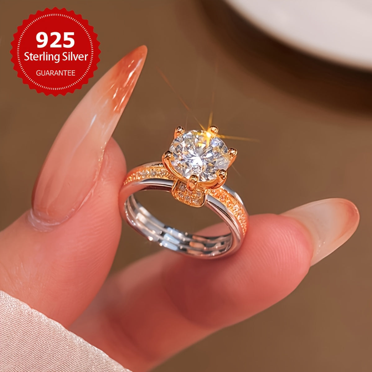 A luxurious ladies' jewelry gift featuring a 2-carat Mozambique Stone engagement ring made of hypoallergenic 925 sterling silver. Complete with a promise ring, eternal ring, anniversary ring, and Valentine's Day ring.