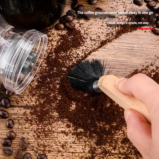 High-Quality Cleaning Brush for Coffee Grinders with Black Pig Bristles, Log Handle, and Top Layer Cowhide Handle - Suitable for All Types of Grinders - Comes with Lanyard - 1 Pack