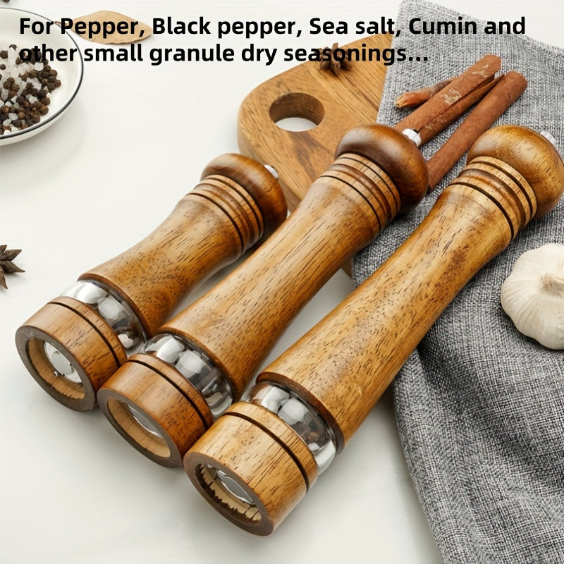 20.32cm Adjustable Spice Mill with Transparent Window, Perfect for Seasonings & Gifts, Ideal for Christmas, Thanksgiving, New Year - High-Quality Oak Manual Pepper Grinder