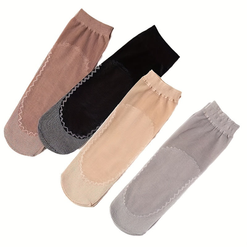 4 pairs of women's mesh socks with non-slip bottom, sweat-absorbing, flesh-colored.