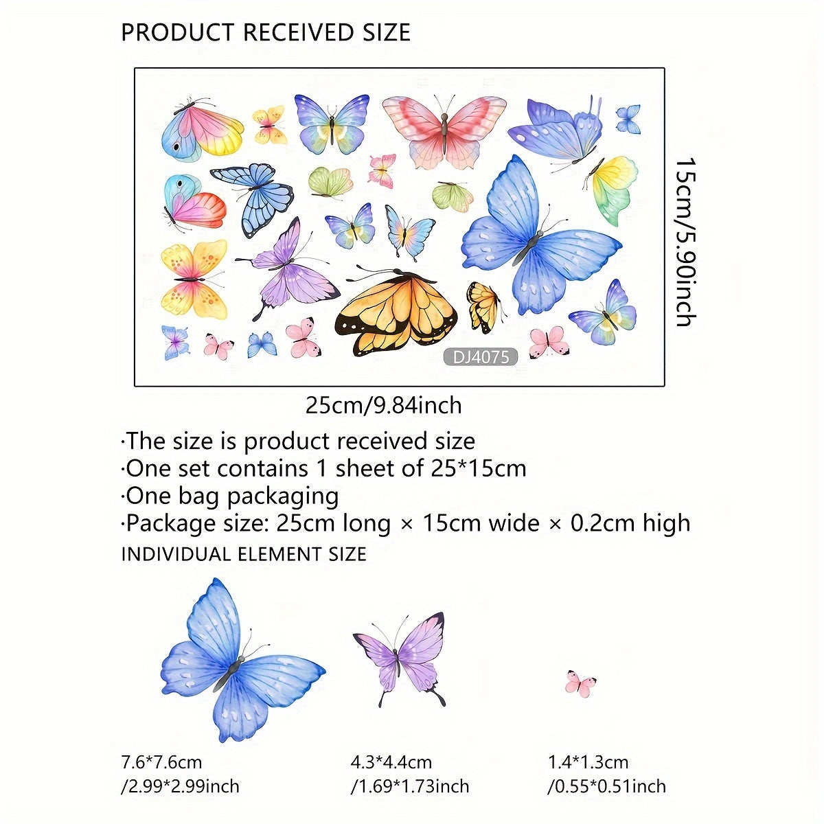 Vibrant Butterfly Window Stickers - 25cm x 15cm, 1 Sheet, Double-Sided, Reusable, 5mil Thick, Modern Design, Ideal for Glass and Tiles