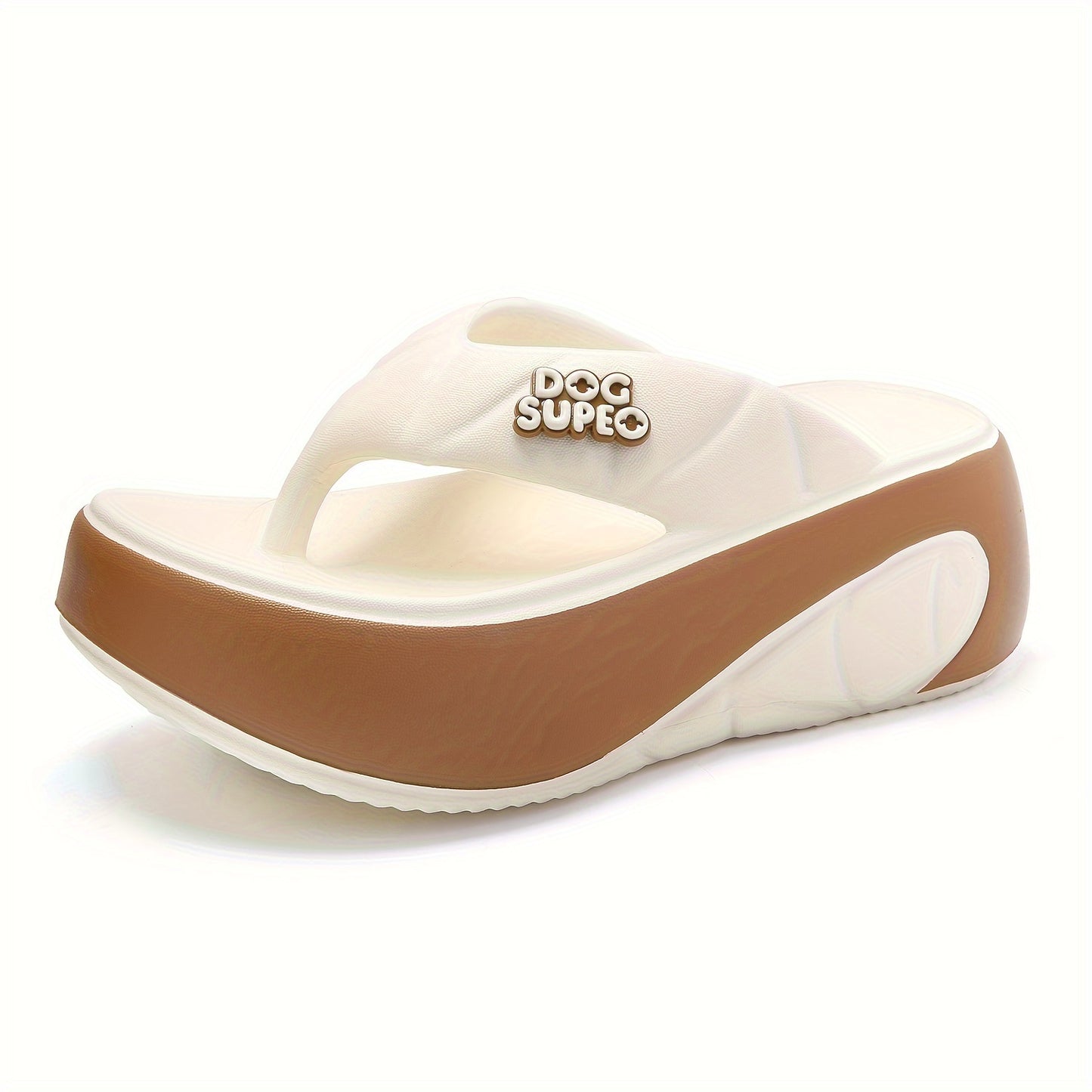 Women's stylish EVA flip-flops with arch support in cream & brown design for outdoor wear.