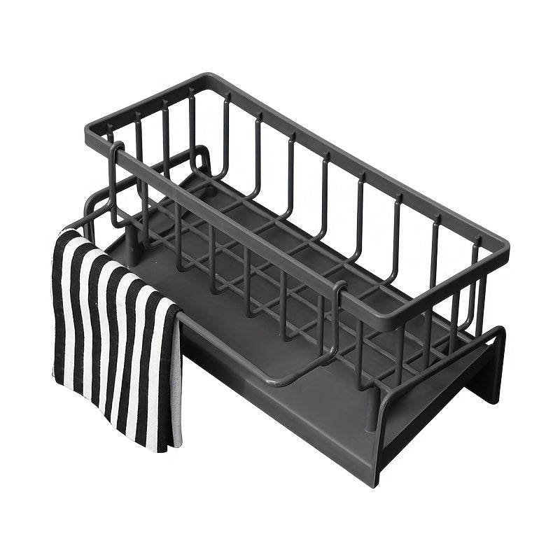 Multi-Purpose Kitchen and Bathroom Organizer Set - Sturdy Plastic Rack for Dish Cloths and Sponges with Draining Feature, Efficient Storage Solution for Cleaning Tools