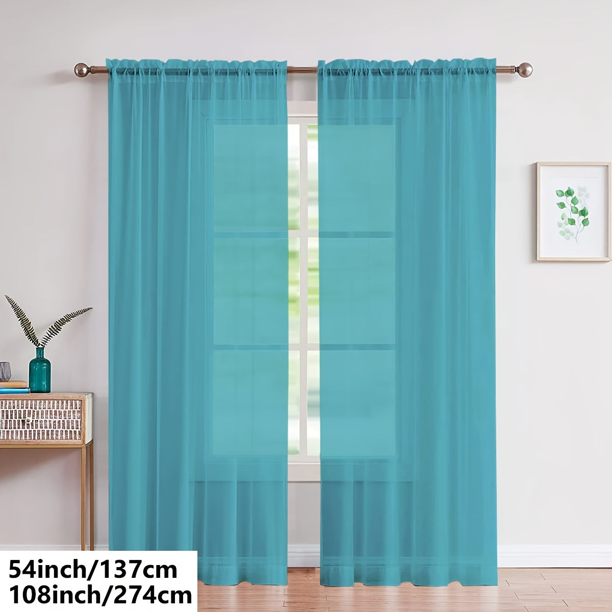 Two pieces of lightweight transparent white gauze curtains, designed for living room and bedroom decoration, with pole-wearing feature.