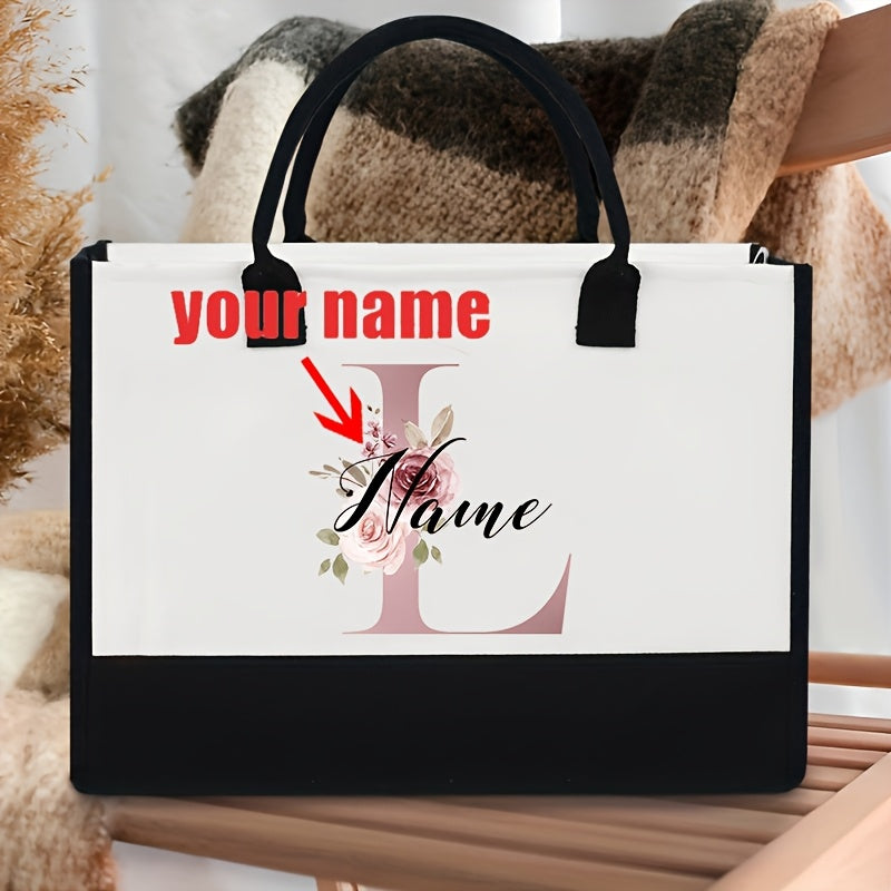 Personalized Polyester Tote Bag with Custom Initial and Floral Design- Perfect for Bachelorette Party Gift, Fade Resistant