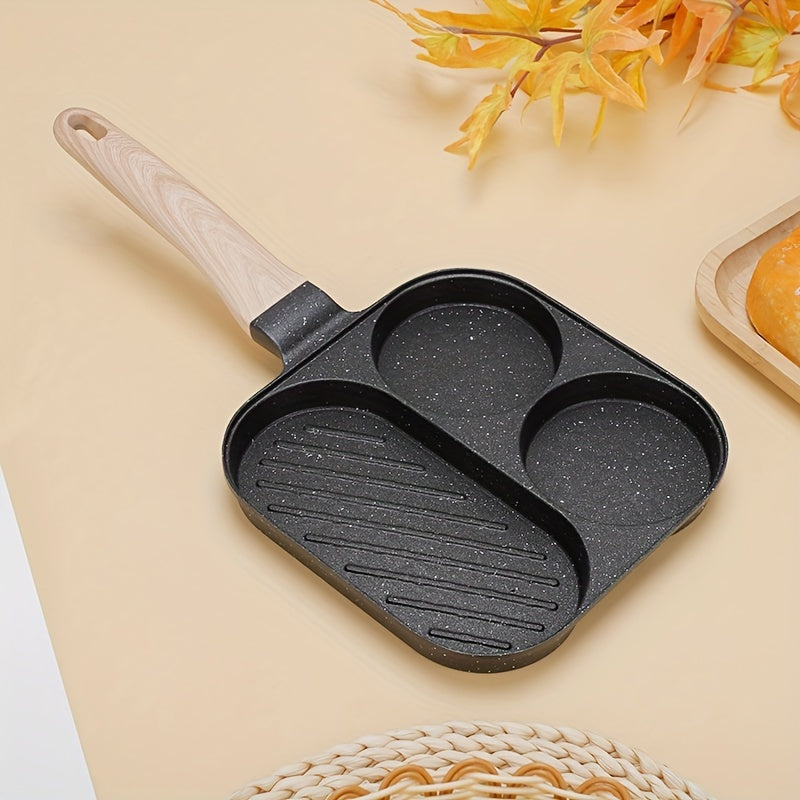 One-piece 3-in-1 Aluminum Breakfast Skillet - Made with BPA-Free Non-Stick Stoneware, This Frying Pan Comes with Multiple Components for Versatile Cooking of Eggs, Steak, and More - No Electricity Required