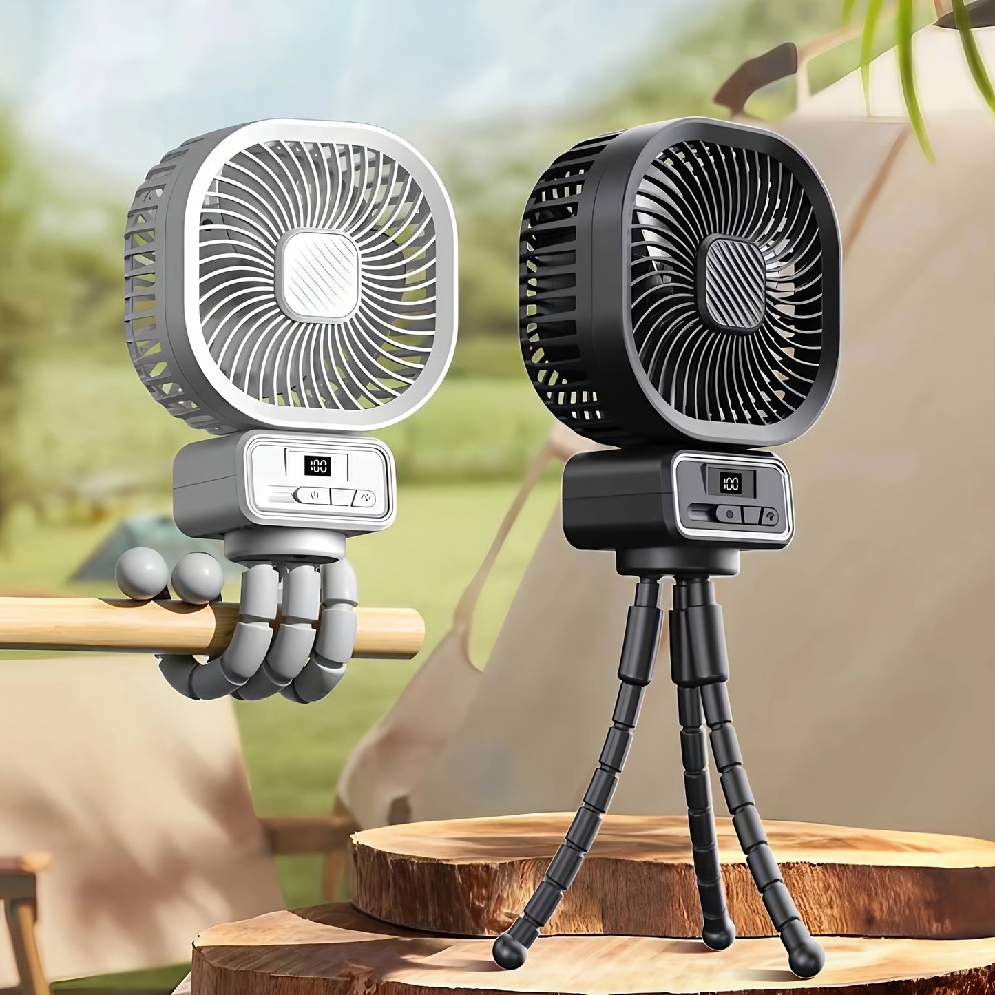 Stay cool with the YAIAWISU Portable Desktop Fan featuring a tripod stand for easy placement, USB rechargeable 5000mAh battery, 3-speed settings, LED display and lighting, and a compact design. Perfect for use indoors or outdoors during the summer