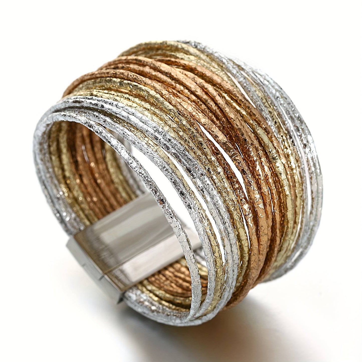 This Multilayer Wrap Bracelet features Slim Stripes and Metallic Shiny Glitter Leather, with a Magnetic Clasp that makes it easy to put on and take off. Perfect for Men and Women, this Bracelet is great for Holiday Parties and makes a unique Birthday