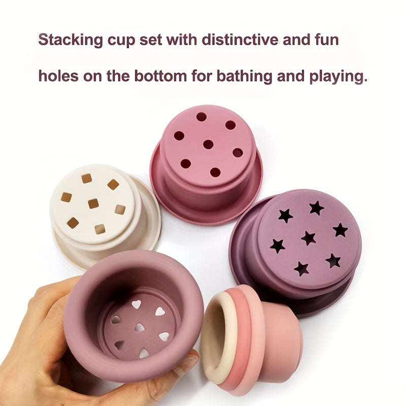 TYRY.HU Baby Stacking Cups: Silicone Building Blocks Shaped Like Hourglasses, Promoting Intellectual Development - The Ideal Gift for Infant Bath & Playtime! Perfect for Christmas, Halloween, and Thanksgiving.