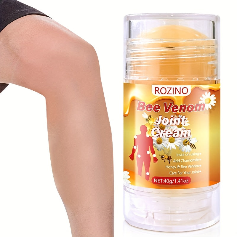 40g ROZINO Bee Venom Joint Cream with hypoallergenic formula containing honey, chamomile, aloe vera, turmeric, and Vitamin C. Suitable for unisex adults for joint care, fast absorption