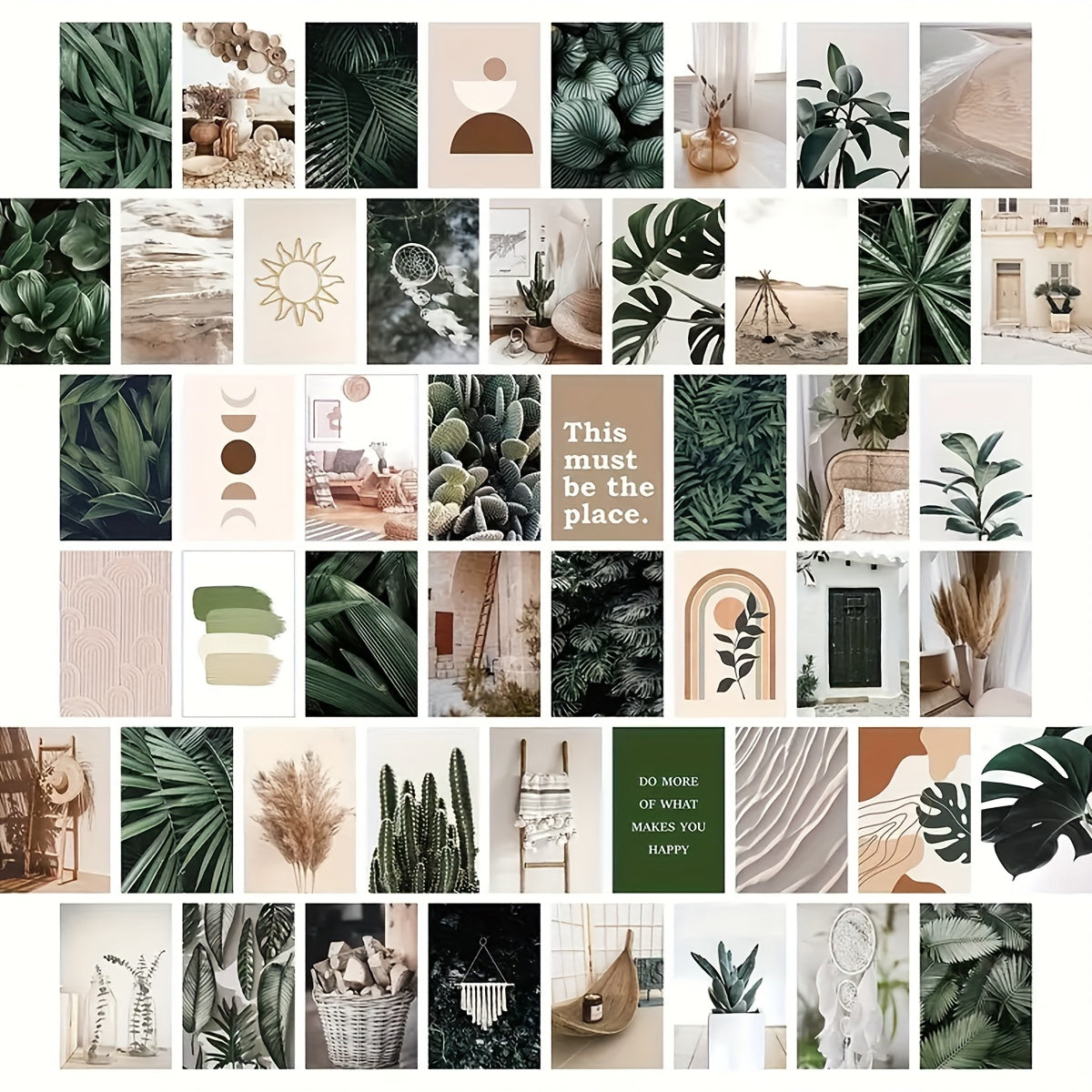 50-pack of wheat straw prints measuring 10.16cm x 15.24cm, green plant collage kit for teen girls' rooms, nature-themed home decor.