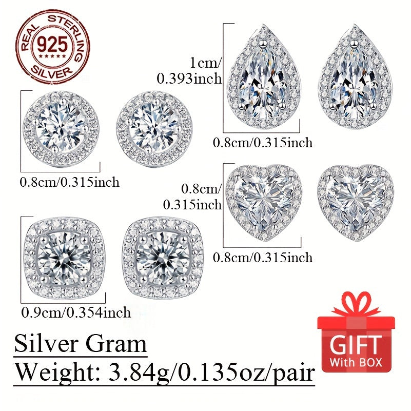 Get a pair of timeless heart-shaped synthetic zirconia stud earrings, perfect for any occasion. Made of 925 sterling silver plated material, these earrings are hypoallergenic and feature a simple round design. They come in a beautiful gift box, making