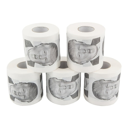 Get a laugh with the Donald Trump Toilet Paper! Perfect for any political prank, this 2-ply roll features 220 sheets of hilarious bathroom tissue. Makes a great White Elephant gift, Christmas stocking stuffer, or birthday present.