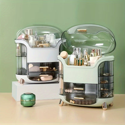 Makeup organizer with large beauty box for vanity or desk storage.