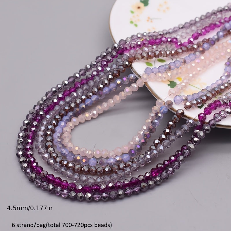 720 pieces of faceted glass rondelle beads measuring 4mm each, sold in a convenient bag. Perfect for crafting jewelry, DIY projects, and adding embellishments to clothing items such as necklaces, bracelets, and more.