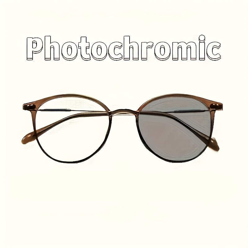 Vintage photochromic glasses with metal frame and anti-reflective lenses, ideal for driving, travel, and the beach.