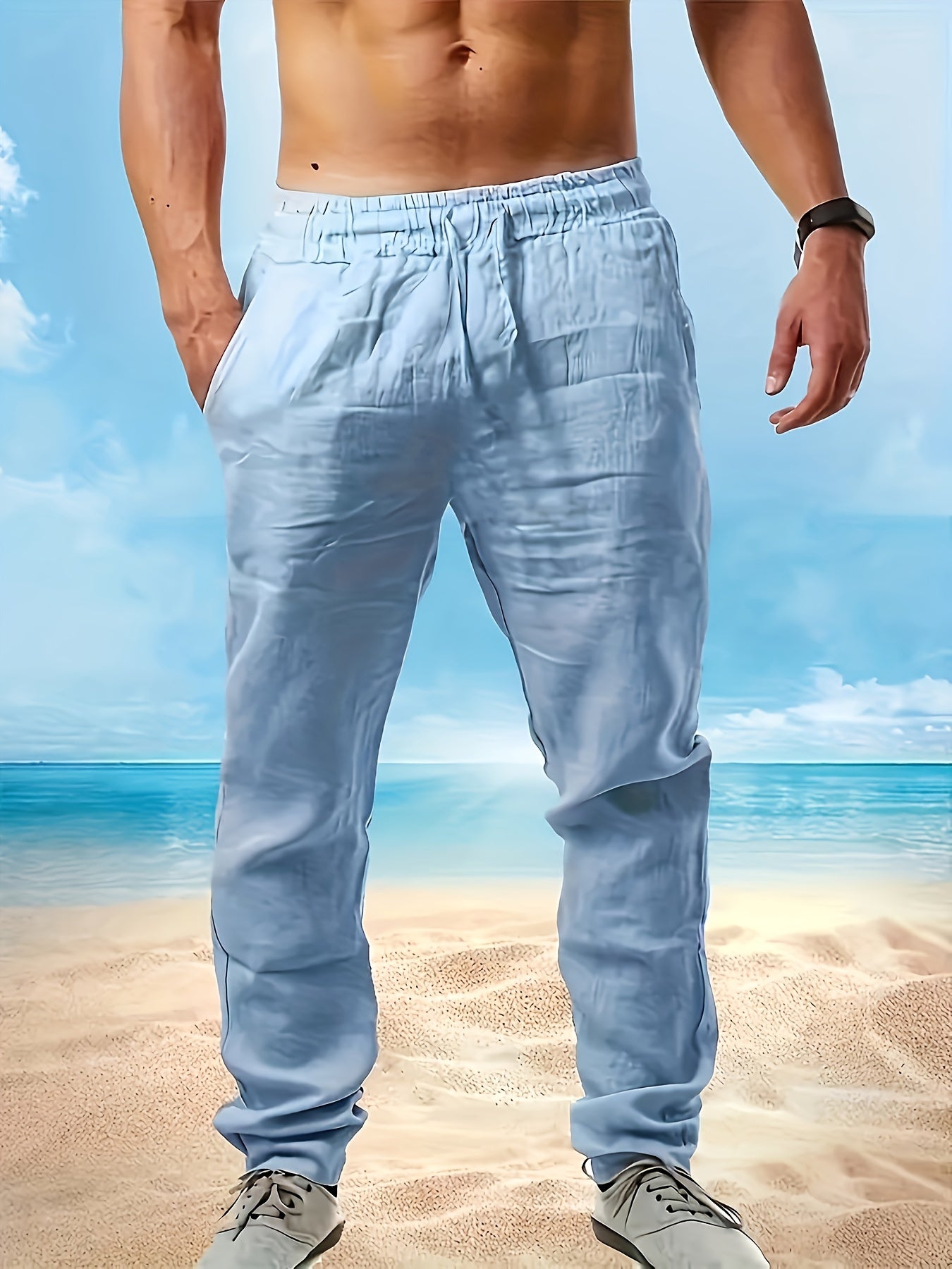 Breathable and comfortable loose-fit cotton pants for plus size men, ideal for spring and autumn