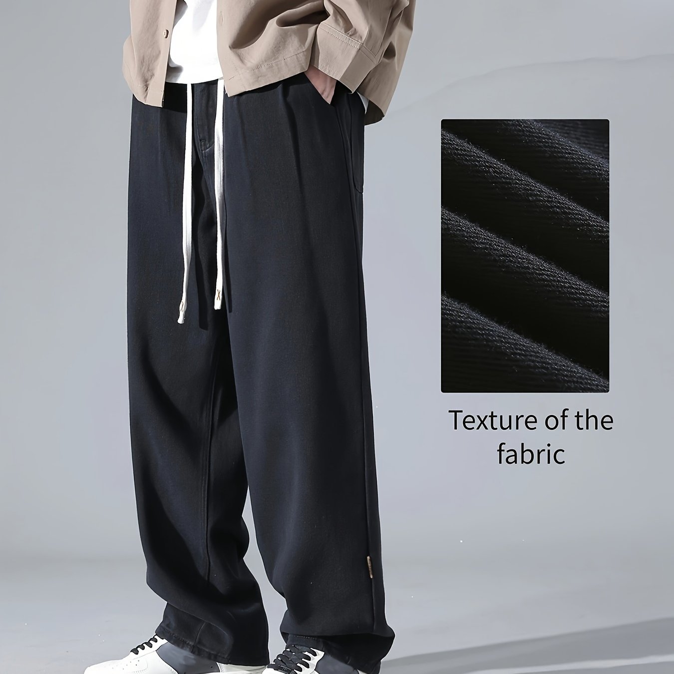 Men's Vintage-Inspired Cotton Cargo Pants - Casual, Wide-leg with Drawstring, Ideal for Spring/Fall/Winter