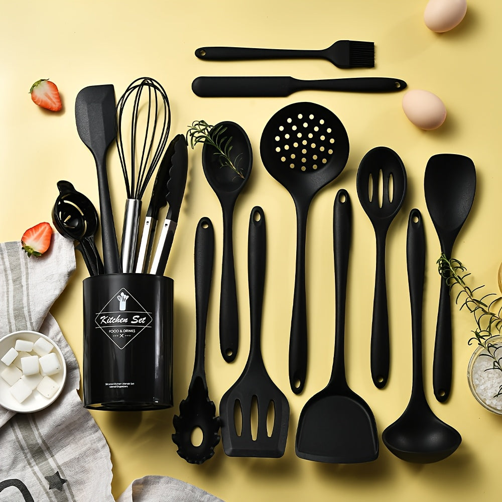 Get ready for the holidays with this 15-piece Silicone Kitchen Utensil Set! Complete with a convenient storage bucket, these heat resistant and non-stick cooking tools include everything from spatulas to tongs to oil brushes. Perfect for occasions like