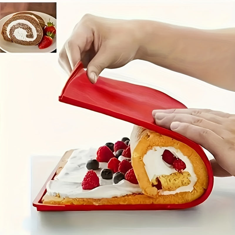 1 piece of Swiss roll cake mat that is non-stick, reusable, and made of silicone. This versatile, heat-resistant, and dishwasher-safe kitchen tool is perfect for creating easy desserts.