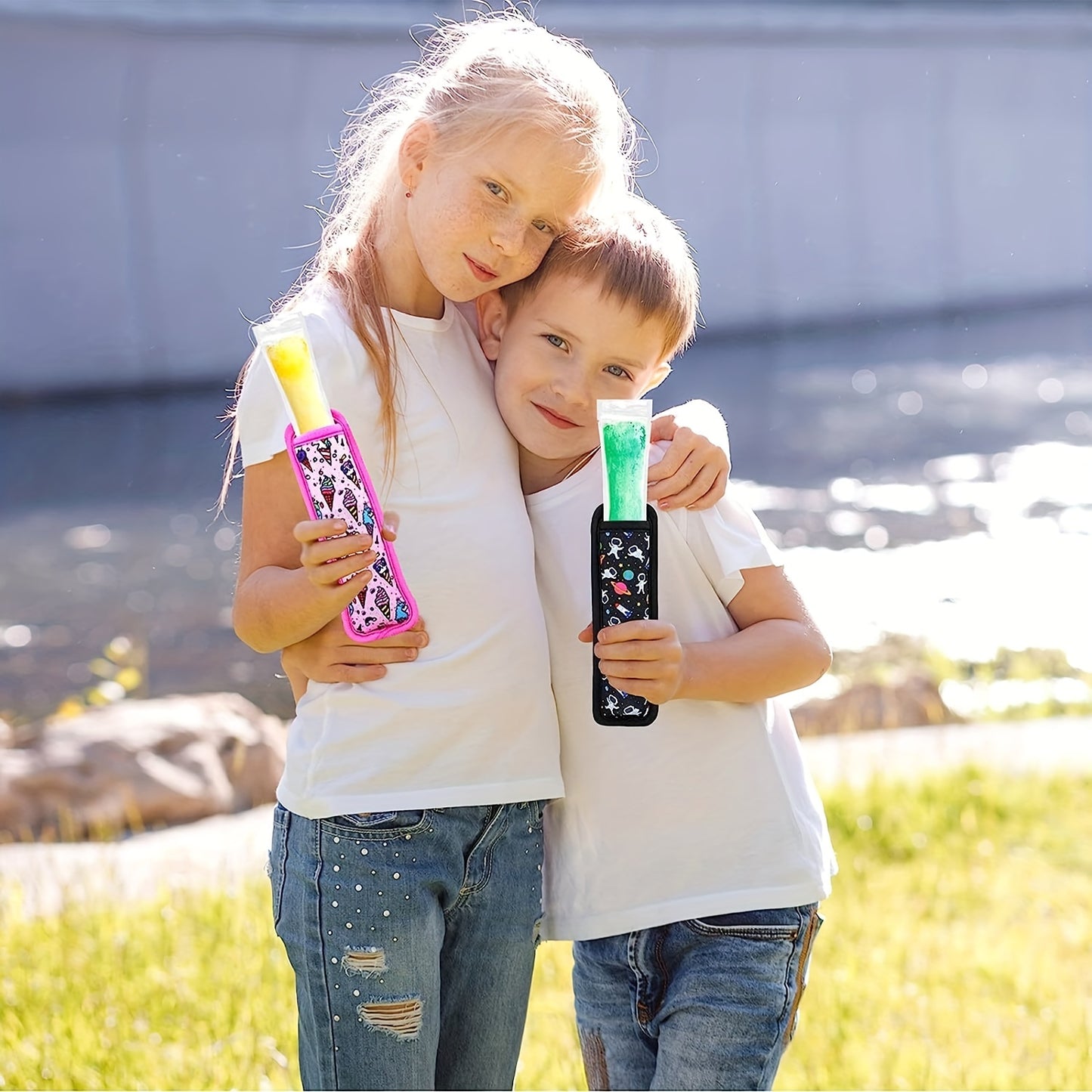 Ice Pop Neoprene Insulator Sleeves, reusable and colorful, perfect for holding freezer popsicles.