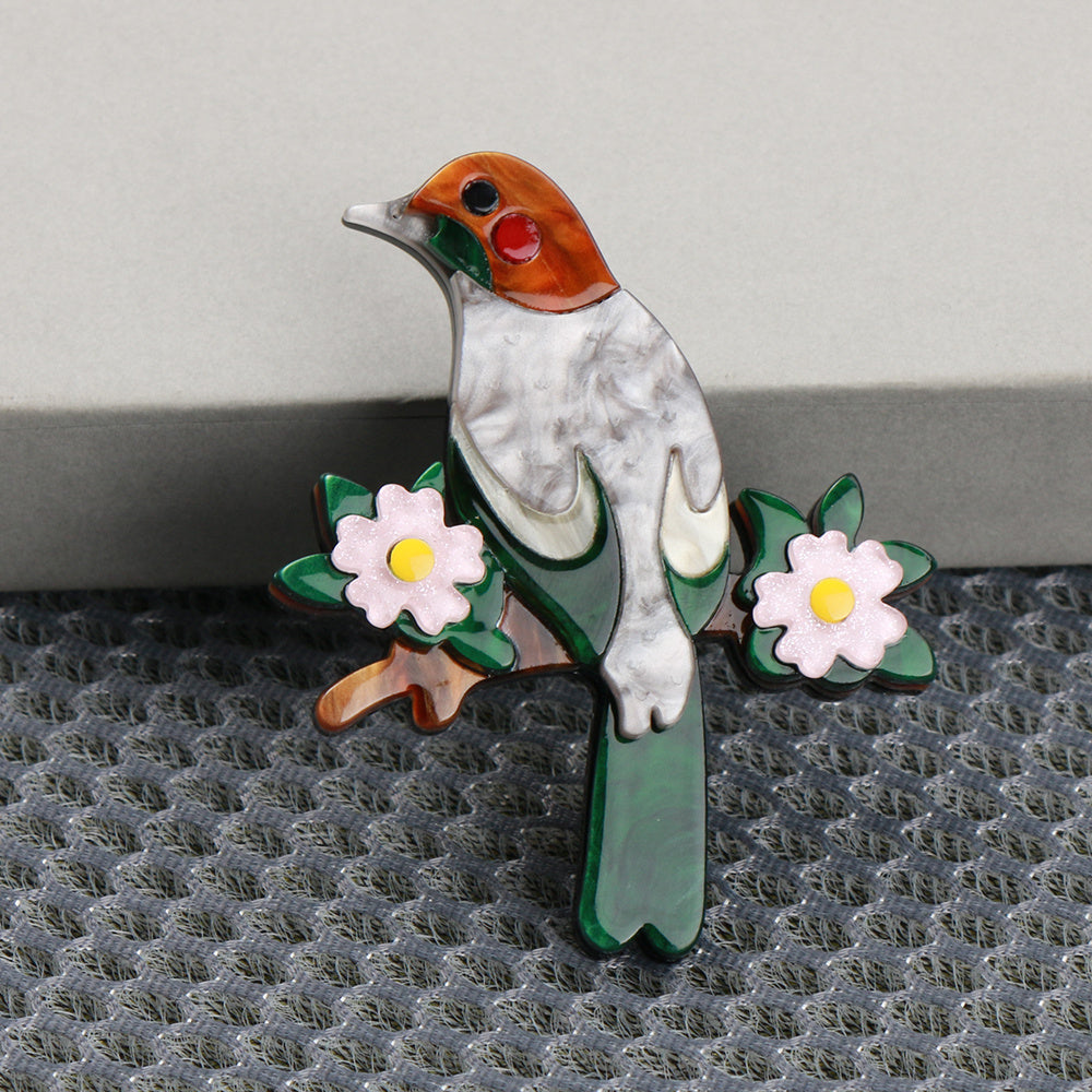 Fashion Accessory: Vintage Inspired Bird Brooch Pin with Luxurious Acrylic, Enamel Detailing, Unique Irregular Shape, and Quirky Animal Theme