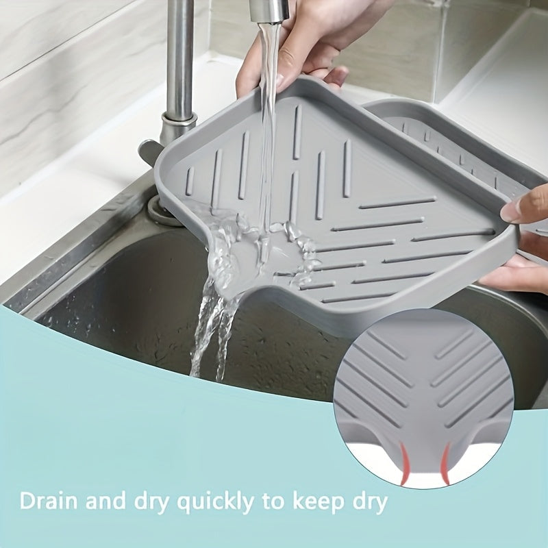 Flexible Silicone Kitchen Sink Organizer - Non-Slip Drain Pad with Splash-Proof Design and Easy-to-Clean Surface, Perfect for Countertops and Cups, Includes Durable Plastic Cover