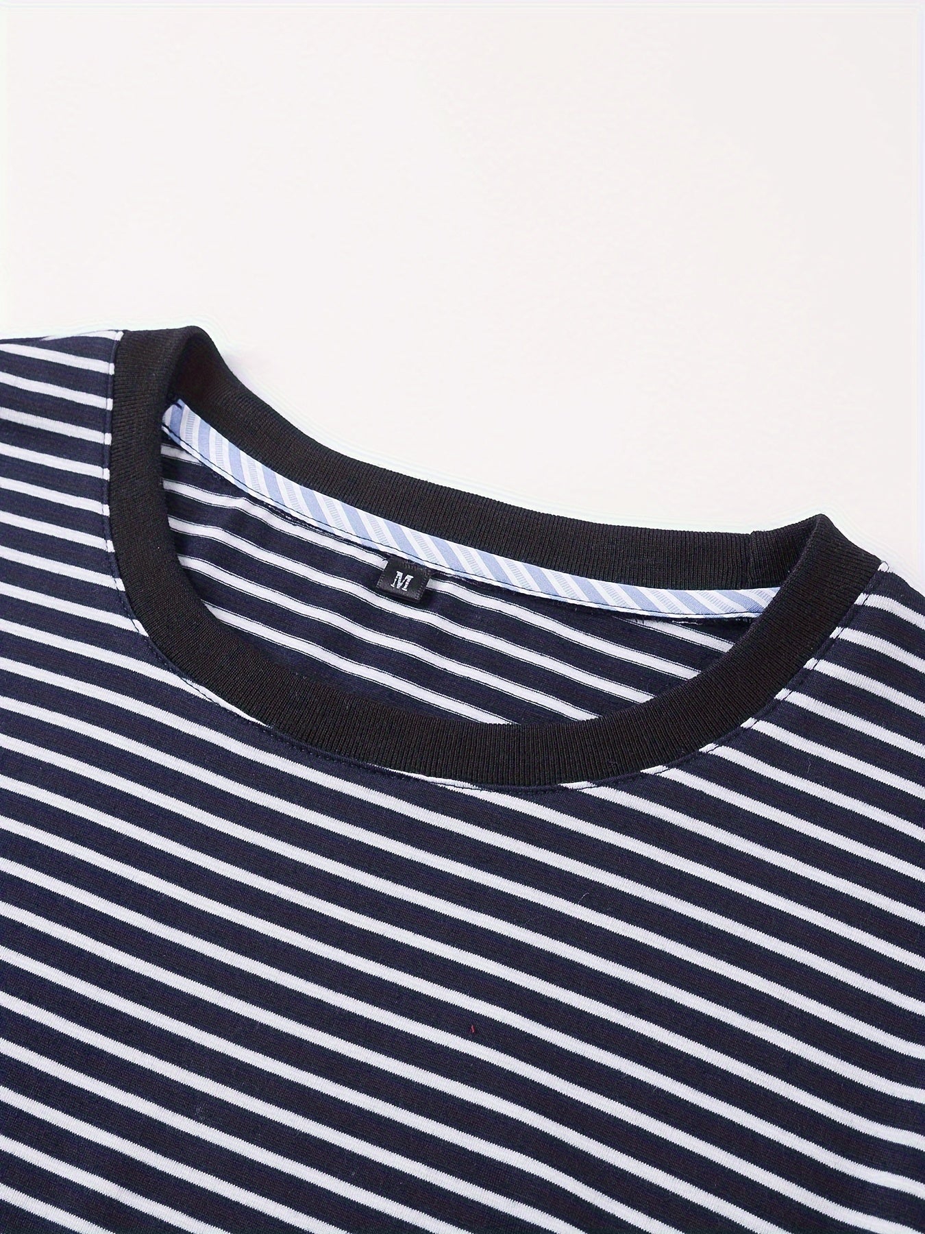 Men's Casual Striped T-Shirt - Soft Polyester & Spandex Blend, Crew Neck, Short Sleeve, Summer Wear