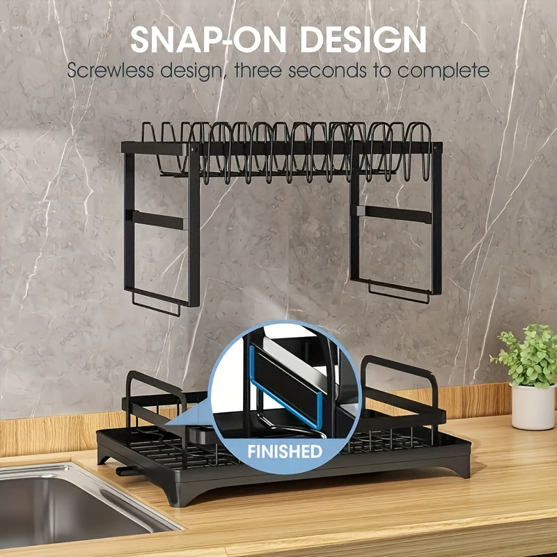 2-Tier Stainless Steel Dish Rack with Drainboard - Space-Saving Kitchen Organizer for Dishes, Utensils, and Cups