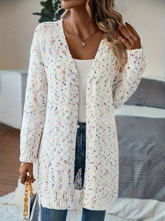 Women's plus size knit sweater cardigan with long sleeves, v-neck, solid color, mid-length, perfect for autumn/winter.