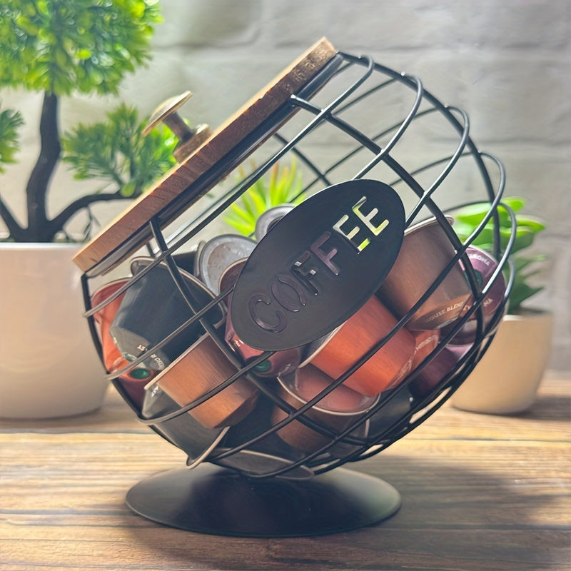 Iron coffee capsule holder with a slanted design for displaying in homes, bars, and cafes - one-of-a-kind pod basket.