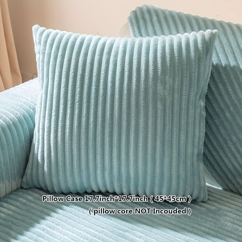 Thick plush sofa cover with stripes for winter, non-slip and anti-dirty. Modern style for home protection and decoration.