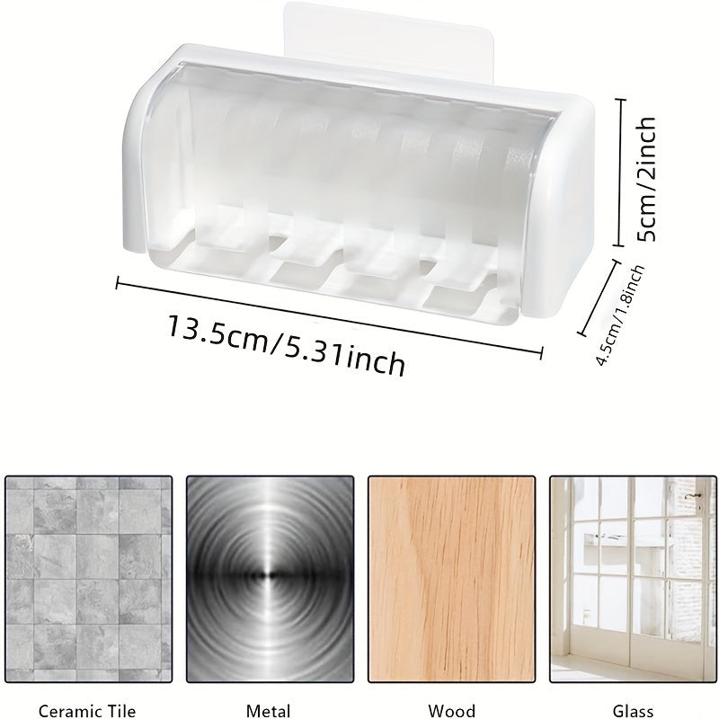 Wall-mounted toothbrush and toothpaste holder that saves space, requires no punching for installation, and is easy to install in the bathroom.