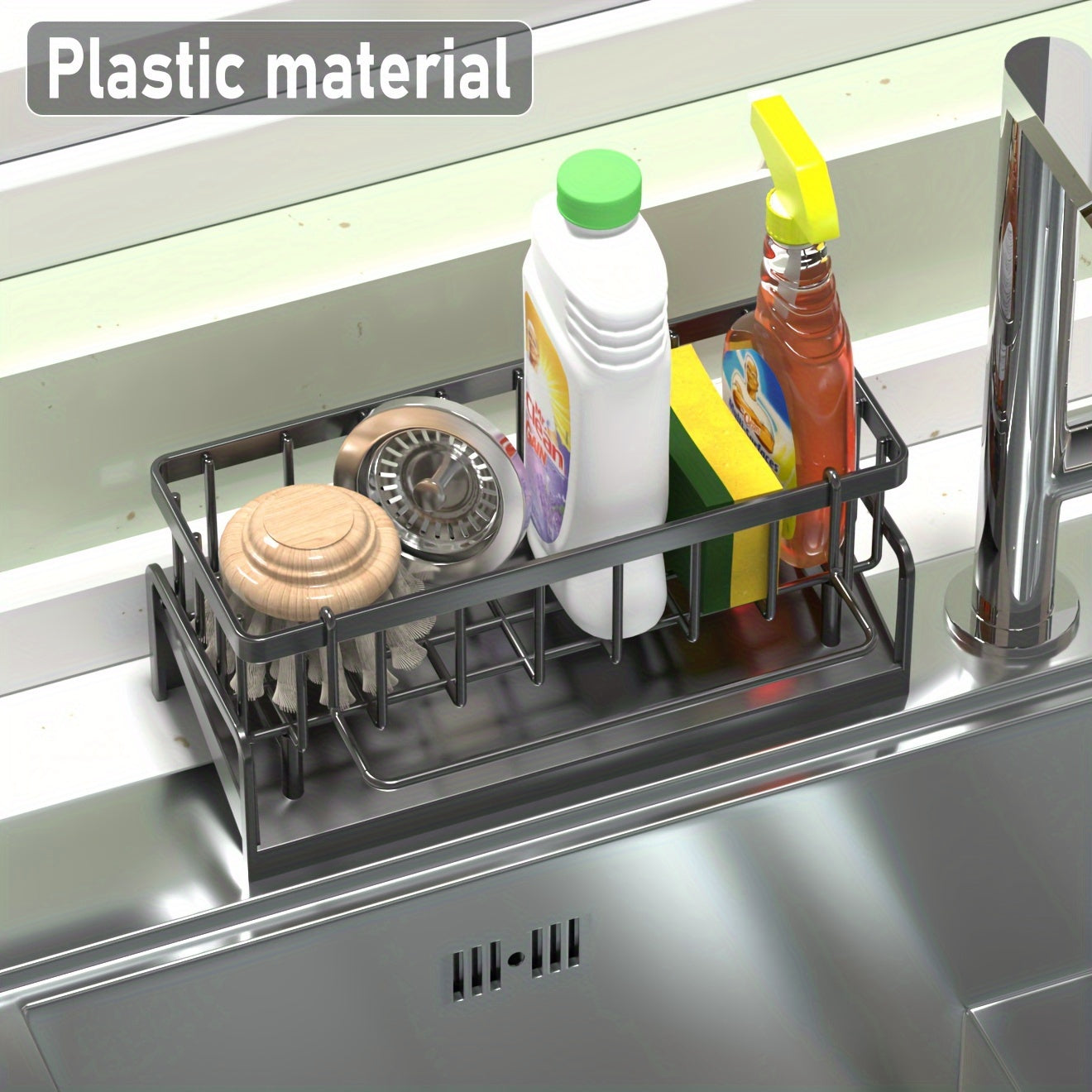 Multipurpose Kitchen Sink Organizer - Made of Long-lasting Plastic, Features Open Storage Design for Dishes and Utensils