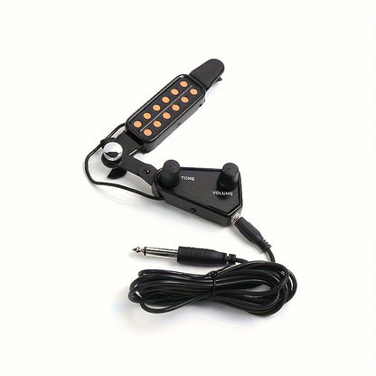 12-hole magnetic transducer acoustic guitar pickup with enhanced sound, adjustable volume & tone control. Includes audio cable and accessories kit.