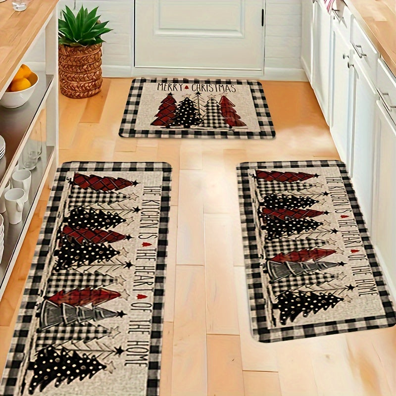 Retro kitchen mat with seasonal and holiday patterns in white and black, suitable for multiple rooms and home decoration.