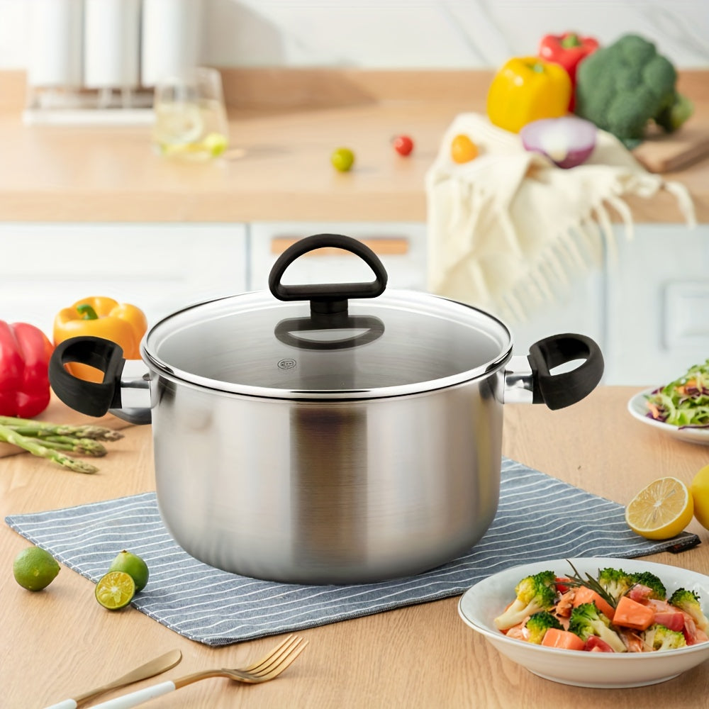 Stainless Steel Dutch Oven with a 5.5qt Capacity and Glass Lid - Ideal for Cooking Casseroles, Stocks, and Soups in the Kitchen and Dining Room