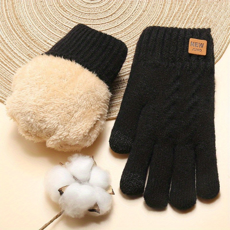 Wholesale Double-layer Knitted Gloves with Velvet Lining, Coldproof and Warm Touch Screen Gloves, Solid Color Elastic Short Winter Gloves