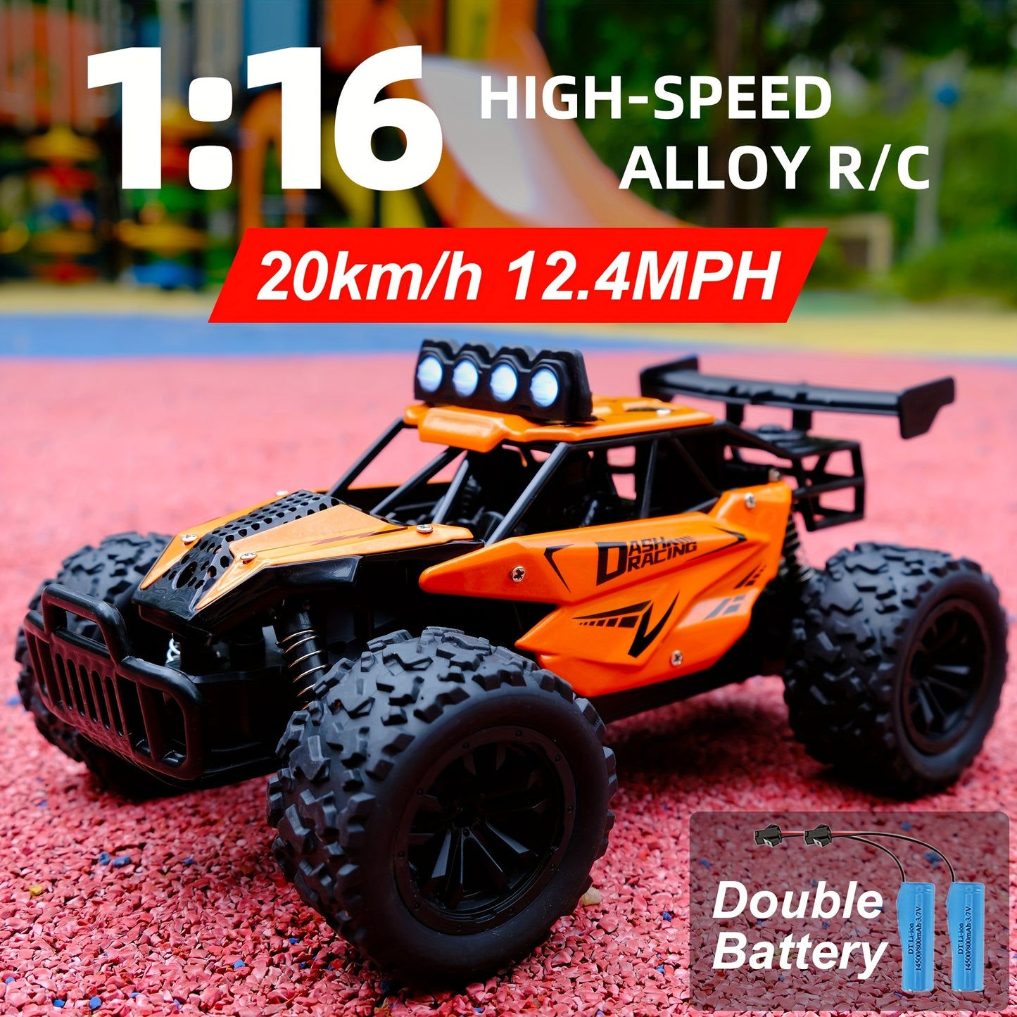 K.K 1:16 Scale High-Speed RC Truck with Alloy Body, Double Battery, and 20 km/h Speed. Includes 2.4G Remote Control in Blue & Black Design. Ideal Gift for Boys and Girls.