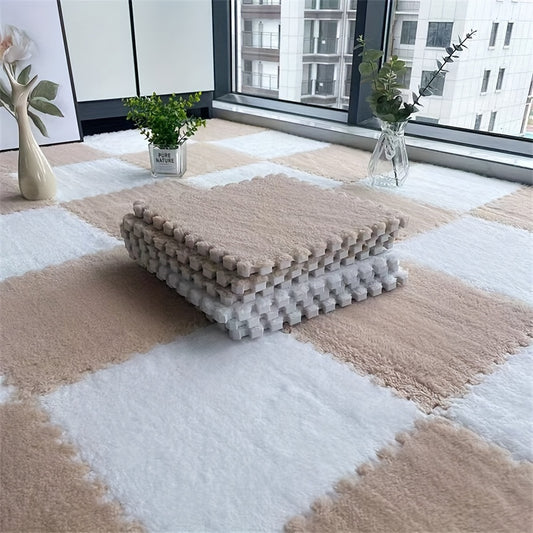 12pcs of thickened bedroom and living room full coverage carpet, room bedside mat, warm interlocking floor rug. Machine washable, soft non-slip material made of polyester and EVA. Hand wash