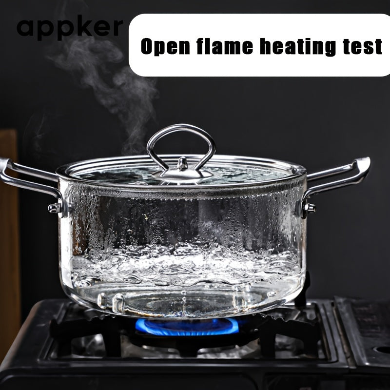 Appker Glass Cookware Set: Includes 2.5L & 3.5L Capacity Pots, Suitable for Stovetop Use, Easy to Clean in Dishwasher, High Heat Resistant Borosilicate Glass with Stainless Steel Handles - Ideal for Cooking Soups, Milk, Baby Food, Pasta, Noodles & More