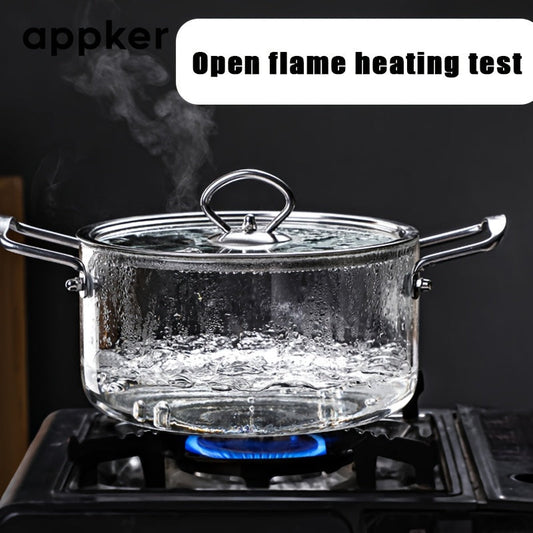 Appker Glass Cookware Set: Includes 2.5L & 3.5L Capacity Pots, Suitable for Stovetop Use, Easy to Clean in Dishwasher, High Heat Resistant Borosilicate Glass with Stainless Steel Handles - Ideal for Cooking Soups, Milk, Baby Food, Pasta, Noodles & More