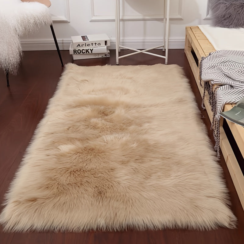 Soft and Fluffy Long Plush Bedroom Bedside Rug made of Artificial Fur, Washable and Ideal for Living Room and Bedroom Window Decoration