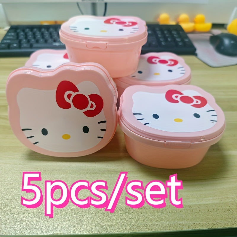 Set of 5 Sanrio Bento Boxes featuring Hello Kitty and Friends; Leakproof containers with lids for snacks, fruits, and on-the-go lunches