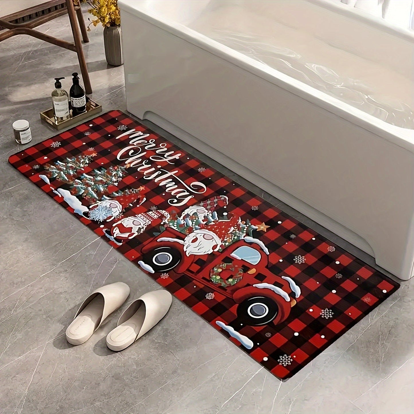 Get into the holiday spirit with our Christmas Gnome Door Mat! This festive polyester rectangular welcome rug features a non-slip backing, making it perfect for use in the kitchen, bedroom, living room, dining room, laundry room, bathroom, and entryway.