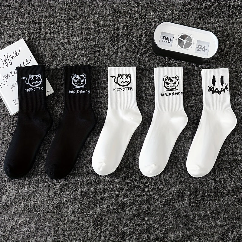 Men's trendy graffiti crew socks, 3/5/8/10 pairs, breathable and comfy for outdoor wear