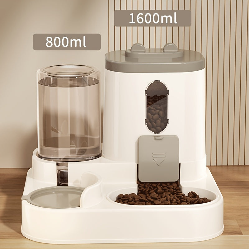 Combined automatic cat feeder and water dispenser for cats, non-electric and neck-friendly option for food and water.