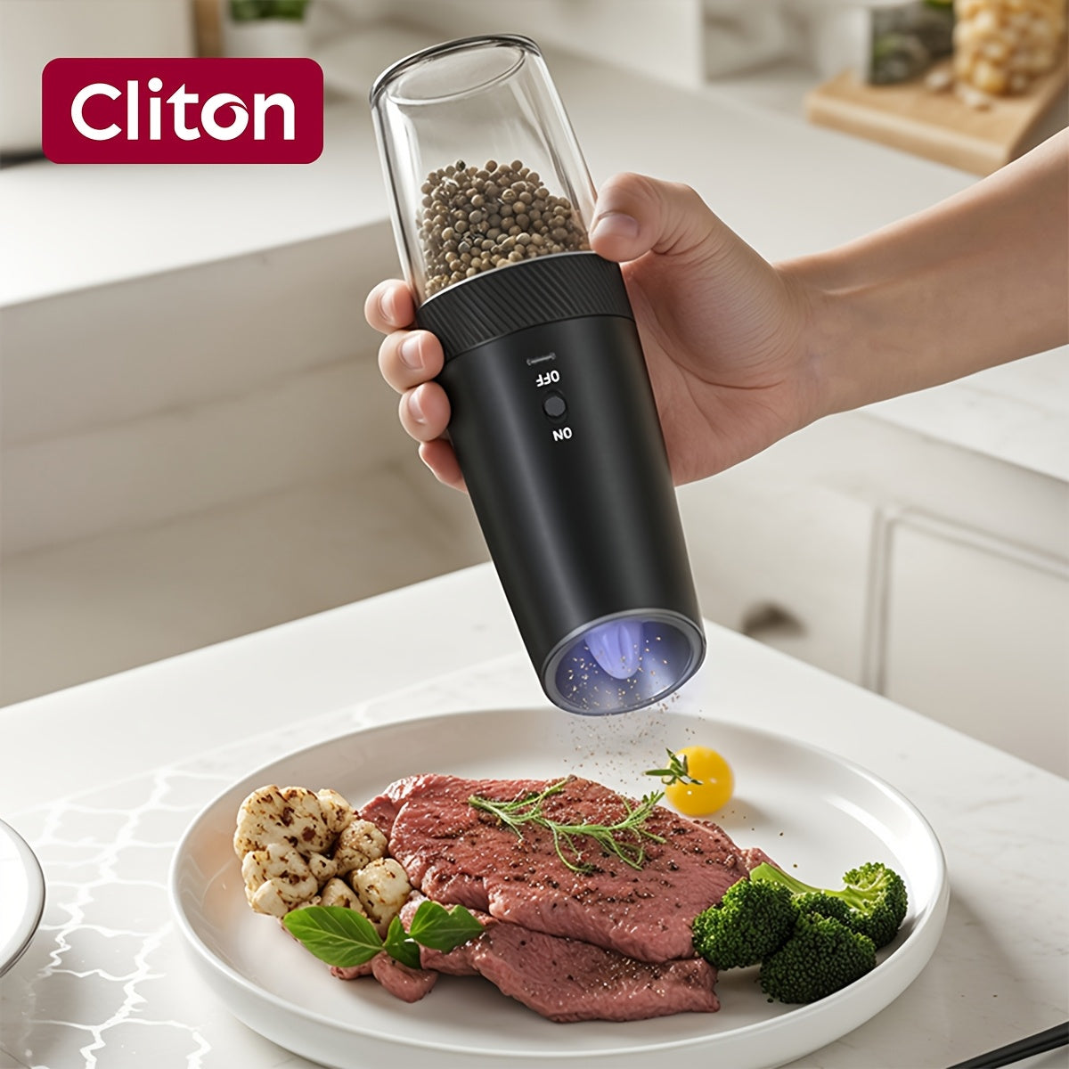 1/2pcs Gravity Sensing Electric Pepper Grinder with LED Light. Rechargeable, fully automatic with large filling chamber. Essential tool for seasoning.